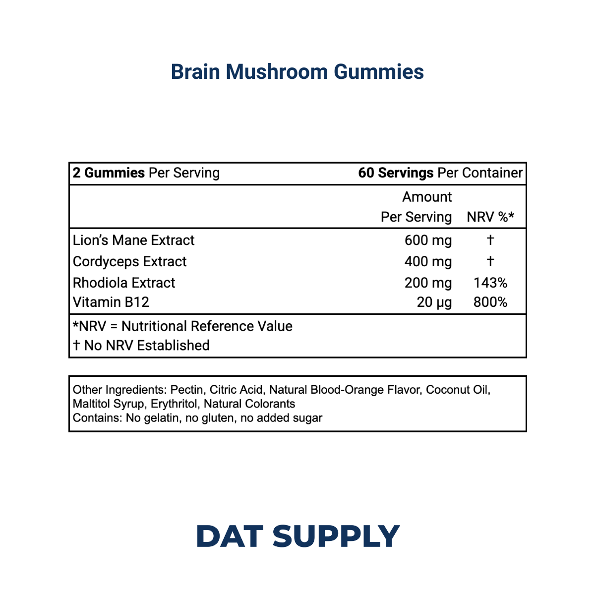 Brain Mushroom Gummies White Label Formula – Lion’s Mane & Ginkgo Biloba | DAT Supply