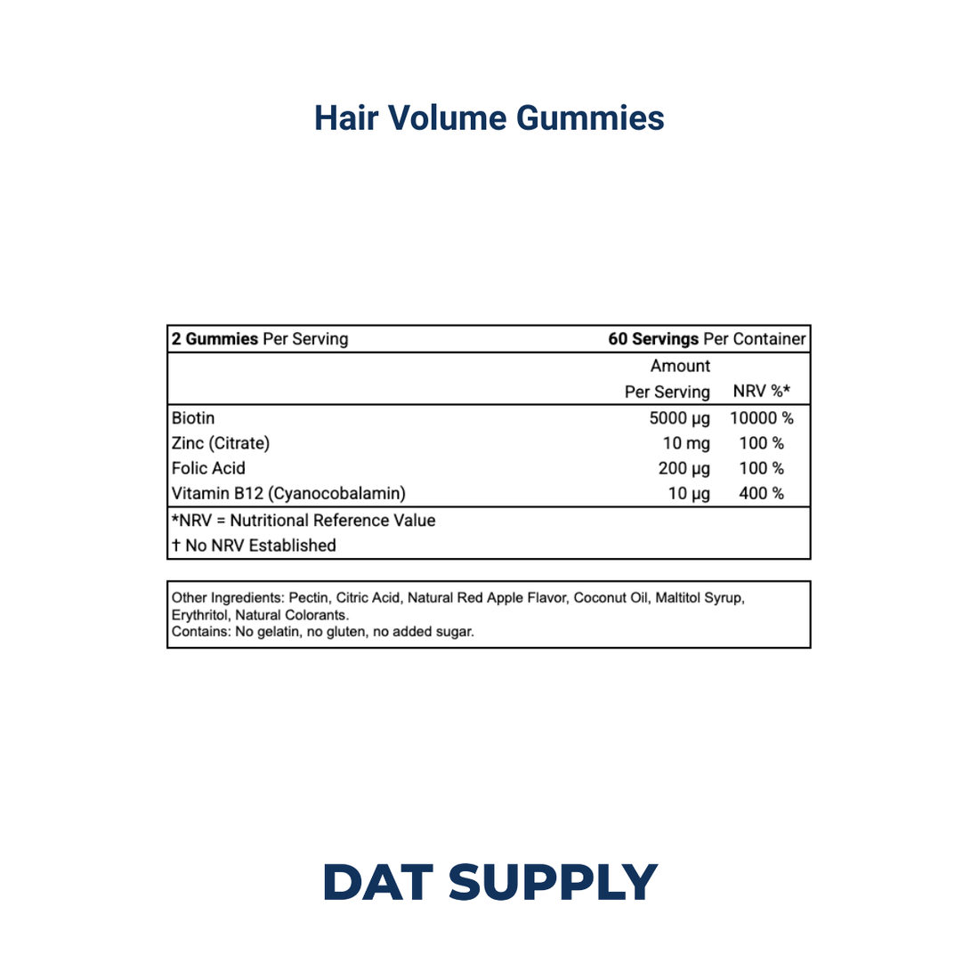 Hair Volume Gummies White Label Formula – Biotin, Folic Acid & Vitamin B12 | DAT Supply